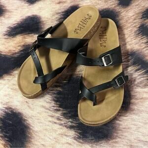 Mod Life Black Double Strap Cork Sandals Size 10 w/ Toe Loop